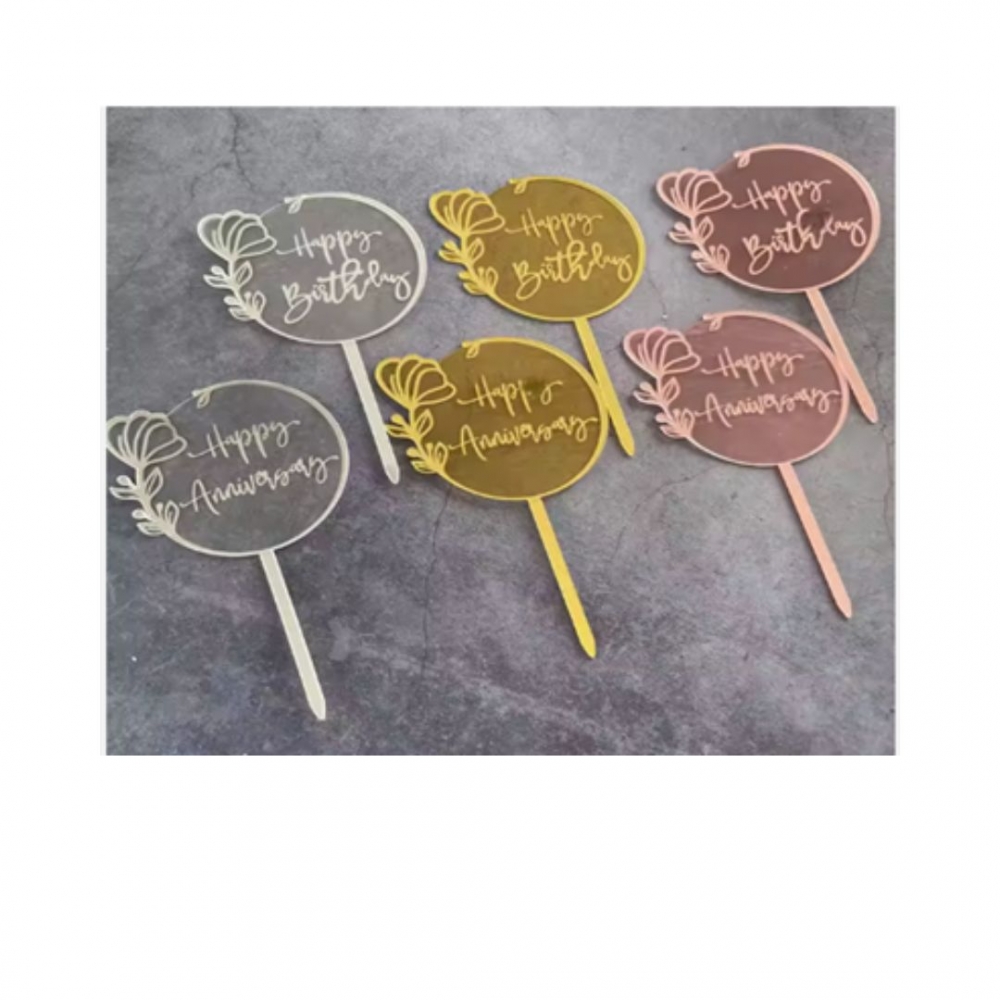 TOPPER PARA TORTA FLOR HAPPY BIRTHDAY Y ANIVERSARIO