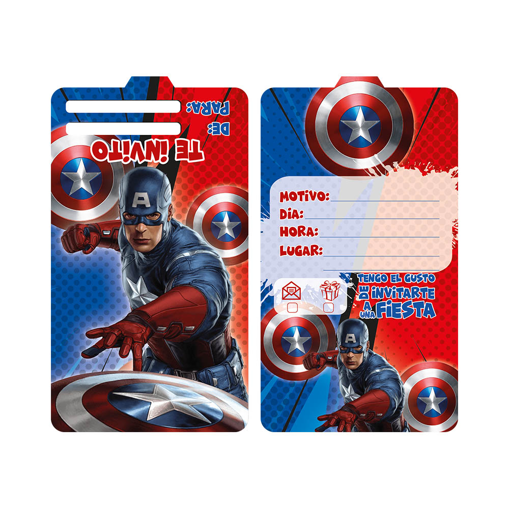 TARJETA INFANTIL X 12 CAPITAN PERSONAJE 
