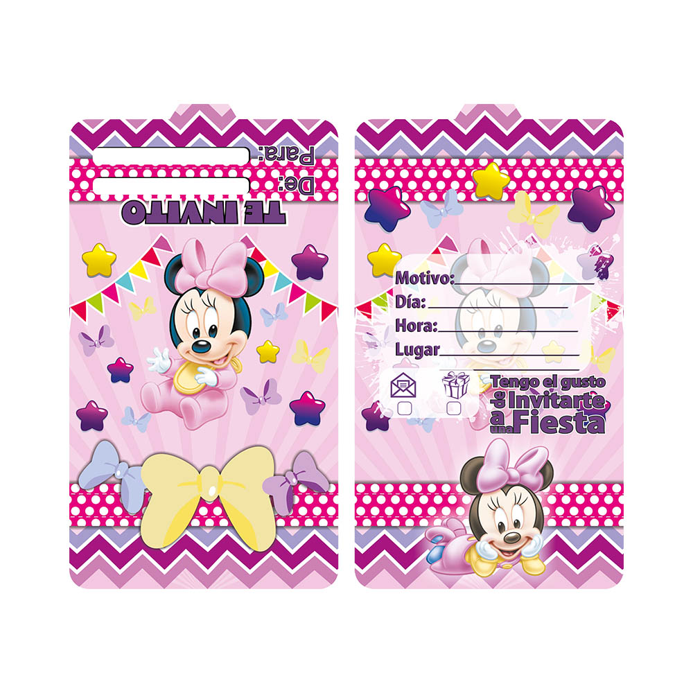 TARJETA TEMATICO X 12 MINNIE BEBE 
