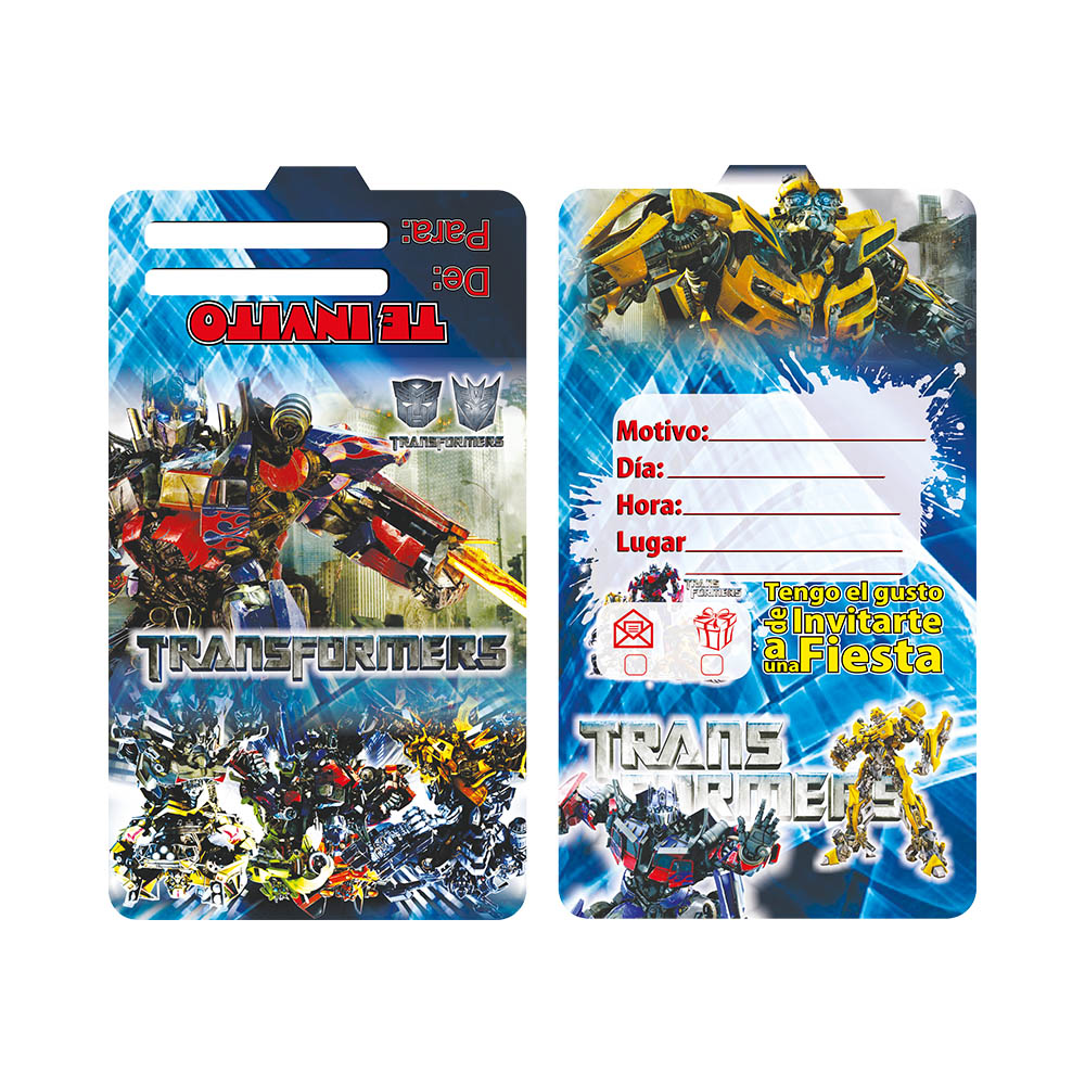 TARJETA INFANTIL X 12 TRANSFORMERS 