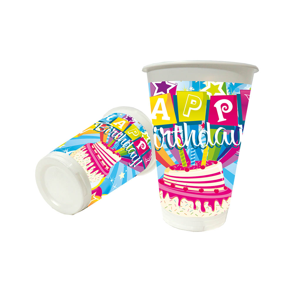 VASO TEMATICO X 12 HAPPY BIRTHDAY 