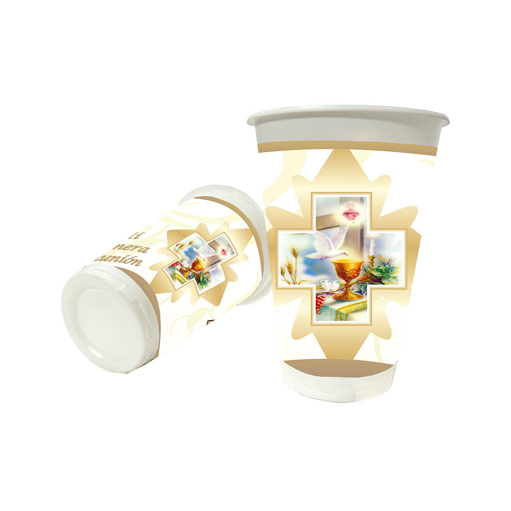 VASO TEMATICO X 12 P/COMUNION DORADO