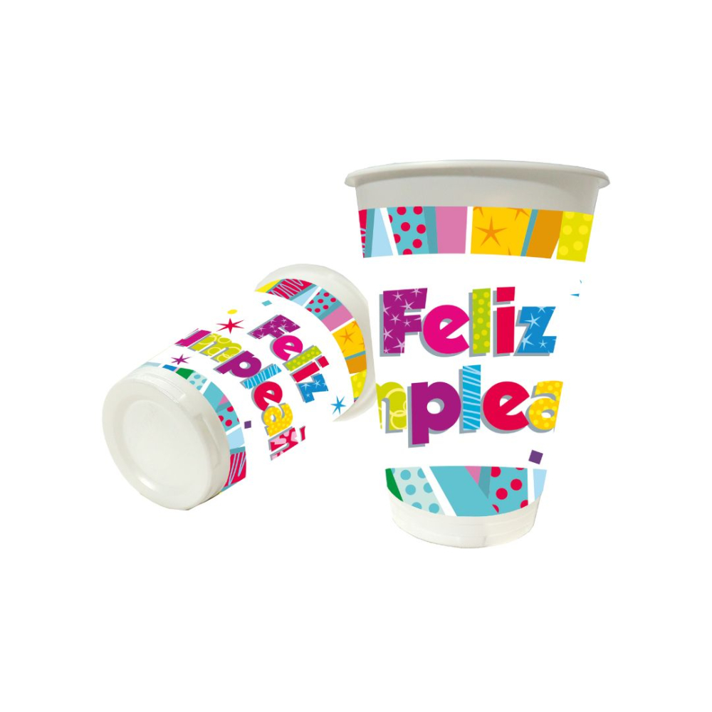 VASO TEMATICO X 12 FELIZ CUMPLEANOS 