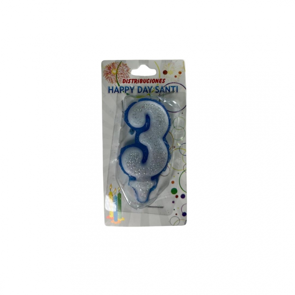 VELA NUMERO #3 AZUL REY