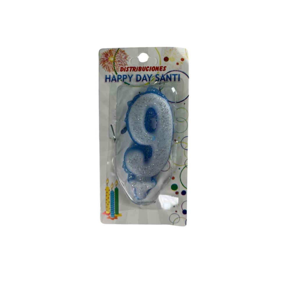 VELA NUMERO #9 AZUL REY