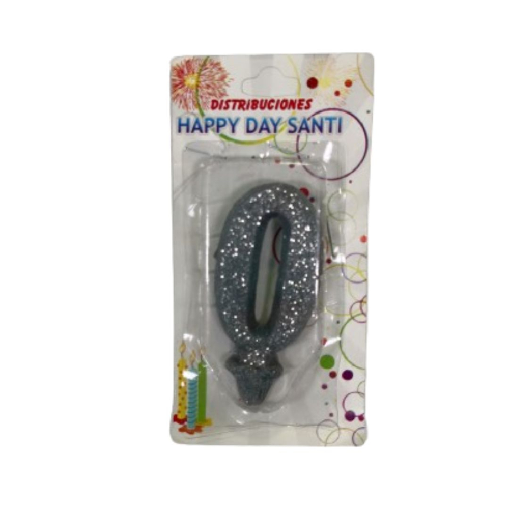 VELA NUMERO ESCARCHADA PEQ #0 PLATEADO