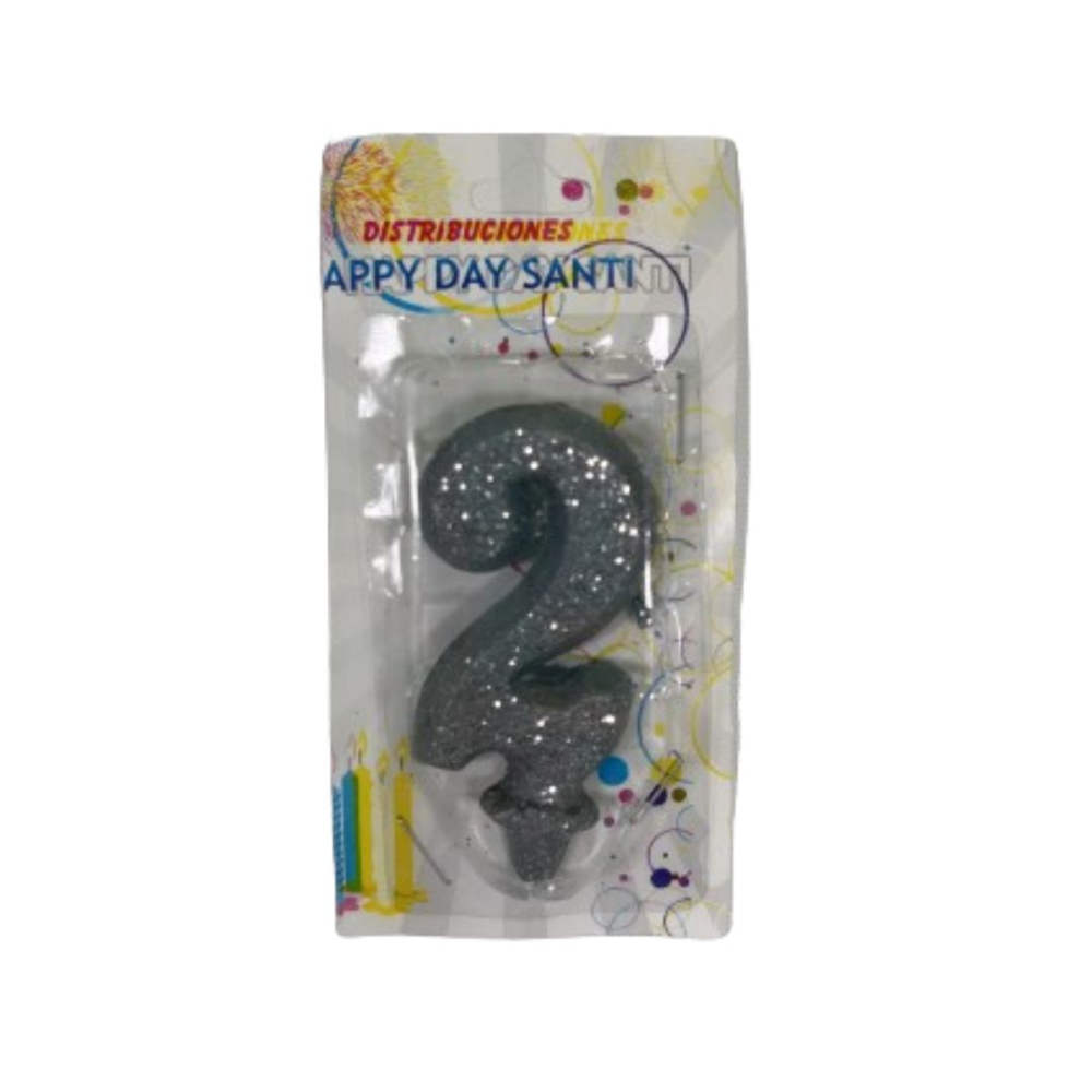 VELA NUMERO ESCARCHADA PEQ #2 PLATEADO