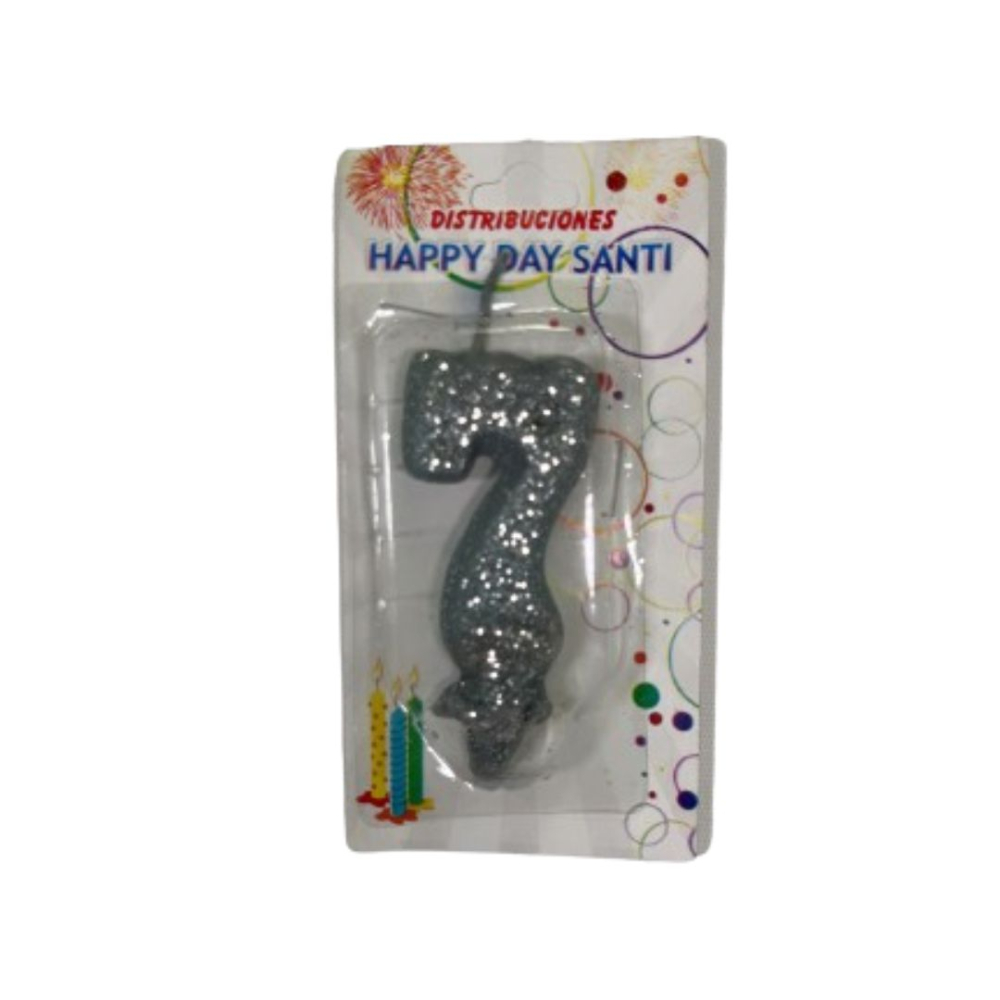 VELA NUMERO ESCARCHADA PEQ #7 PLATEADO