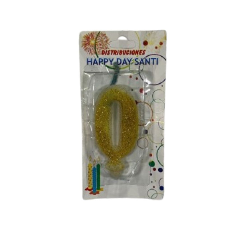 VELA NUMERO ESCARCHADA PEQ #0 DORADO