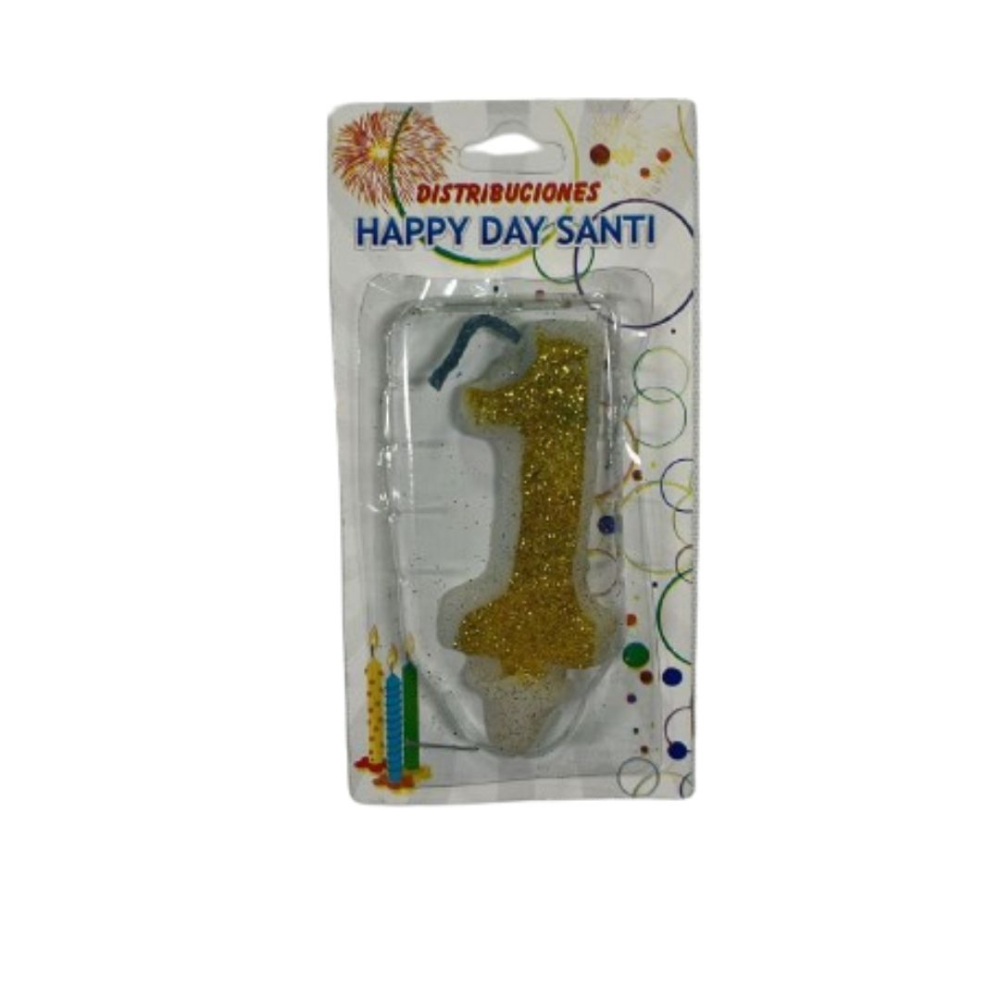 VELA NUMERO ESCARCHADA PEQ #1 DORADO