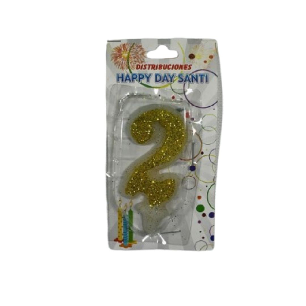 VELA NUMERO ESCARCHADA PEQ #2 DORADO