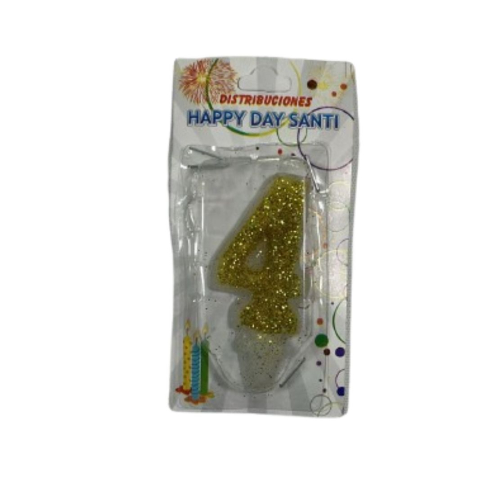 VELA NUMERO ESCARCHADA PEQ #4 DORADO