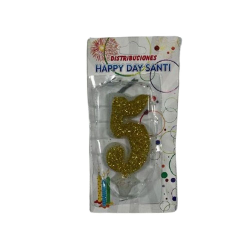 VELA NUMERO ESCARCHADA PEQ #5 DORADO