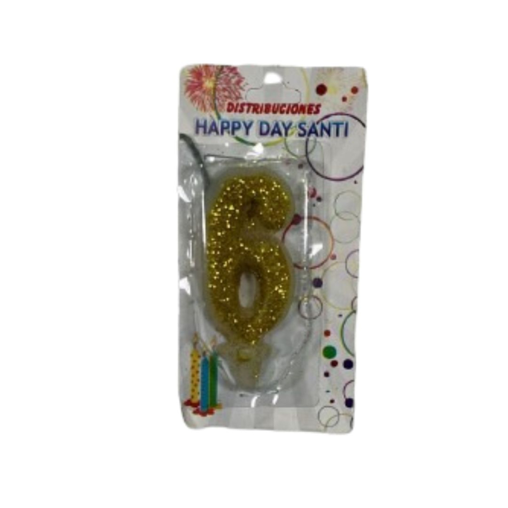 VELA NUMERO ESCARCHADA PEQ #6 DORADO