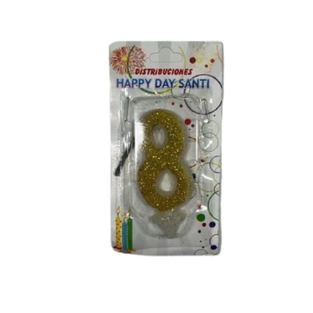 VELA NUMERO ESCARCHADA PEQ #8 DORADO