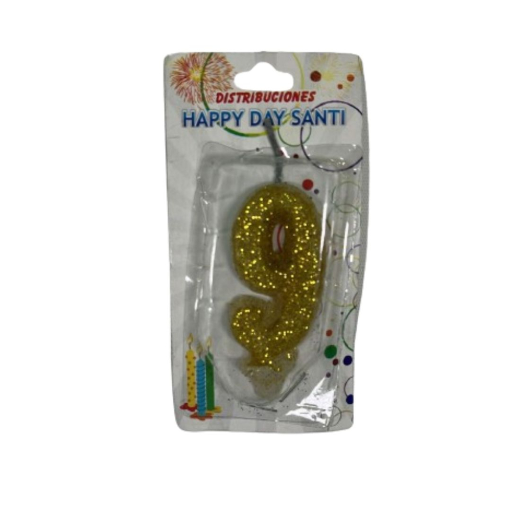 VELA NUMERO ESCARCHADA PEQ #9 DORADO