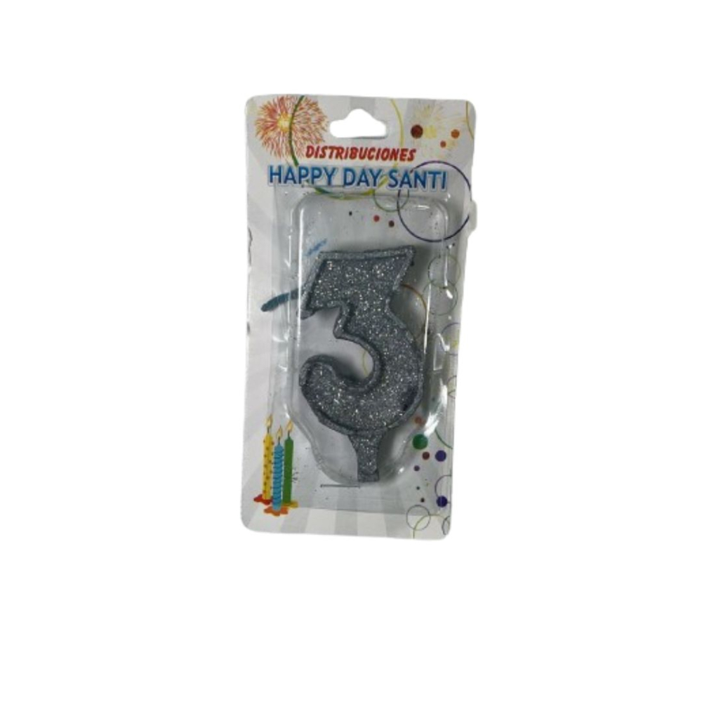 VELA NUMERO GRANDE #3 PLATEADO