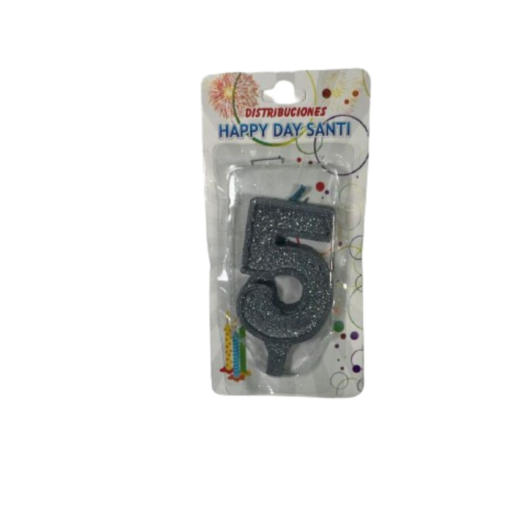 VELA NUMERO GRANDE #5 PLATEADO