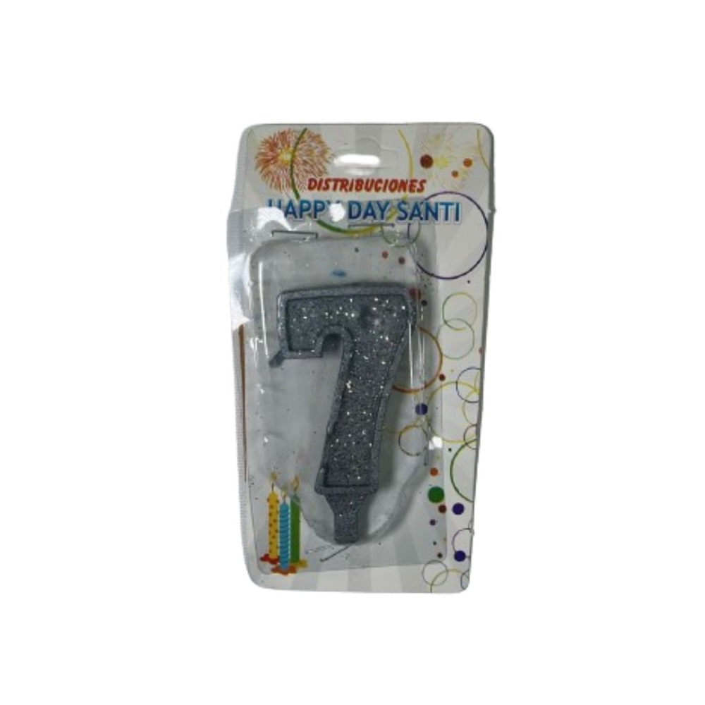 VELA NUMERO GRANDE #7 PLATEADO