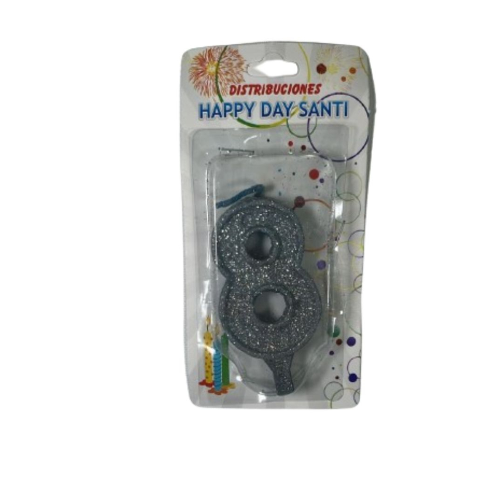 VELA NUMERO GRANDE #8 PLATEADO