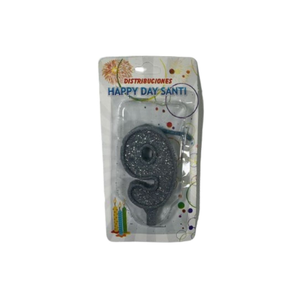 VELA NUMERO GRANDE #9 PLATEADO