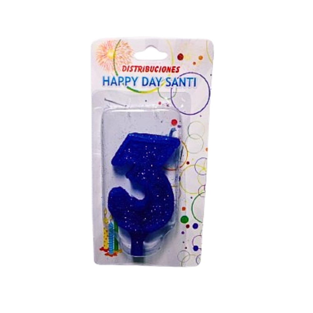 VELA NUMERO GRANDE #3 AZUL REY