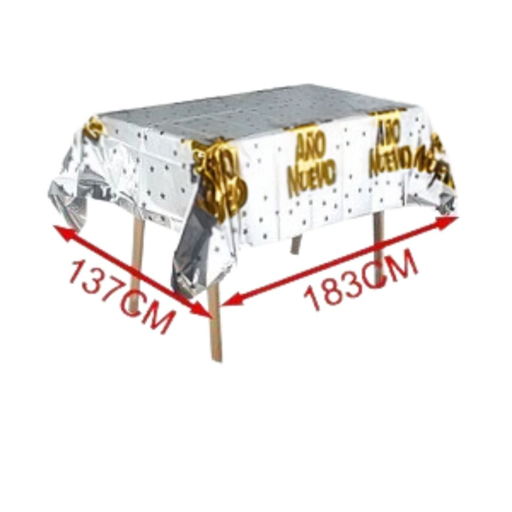 MANTEL METALIZADO ANO NUEVO  BLANCO