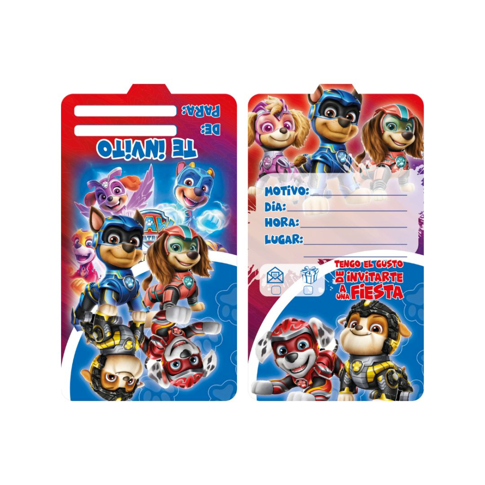 TARJETA INFANTIL X 12 PATRULLA CANINA 