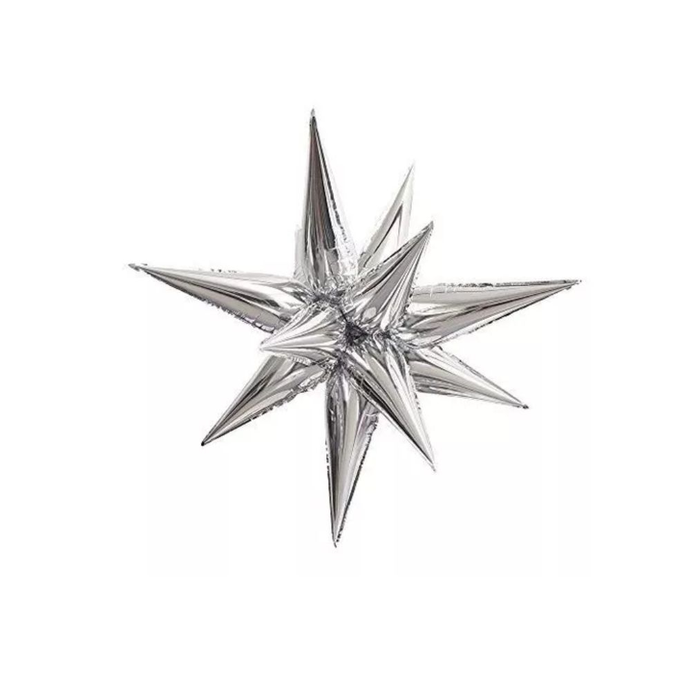 GLOBO METAL ESTRELLA PUNTAS 3D 26  PLATEADO