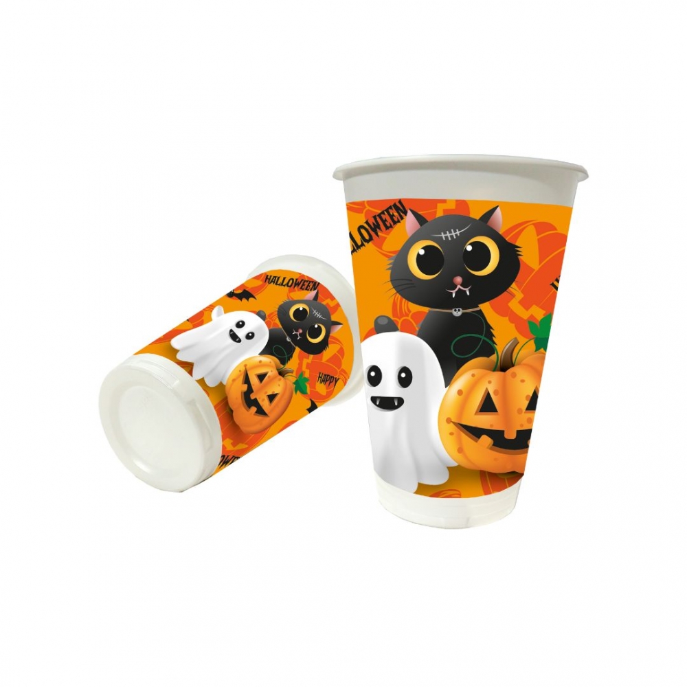 VASO HALLOWEEN X 12 GATO/FANTASMA/CALABAZA NARANJA 