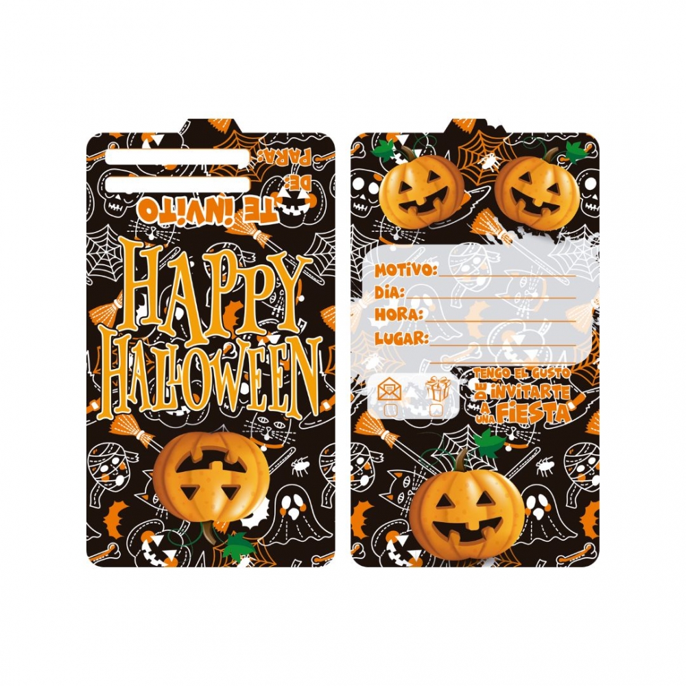TARJETA HALLOWEEN X 12 HAPPY HALLOWEEN CALABAZA NEGRA 