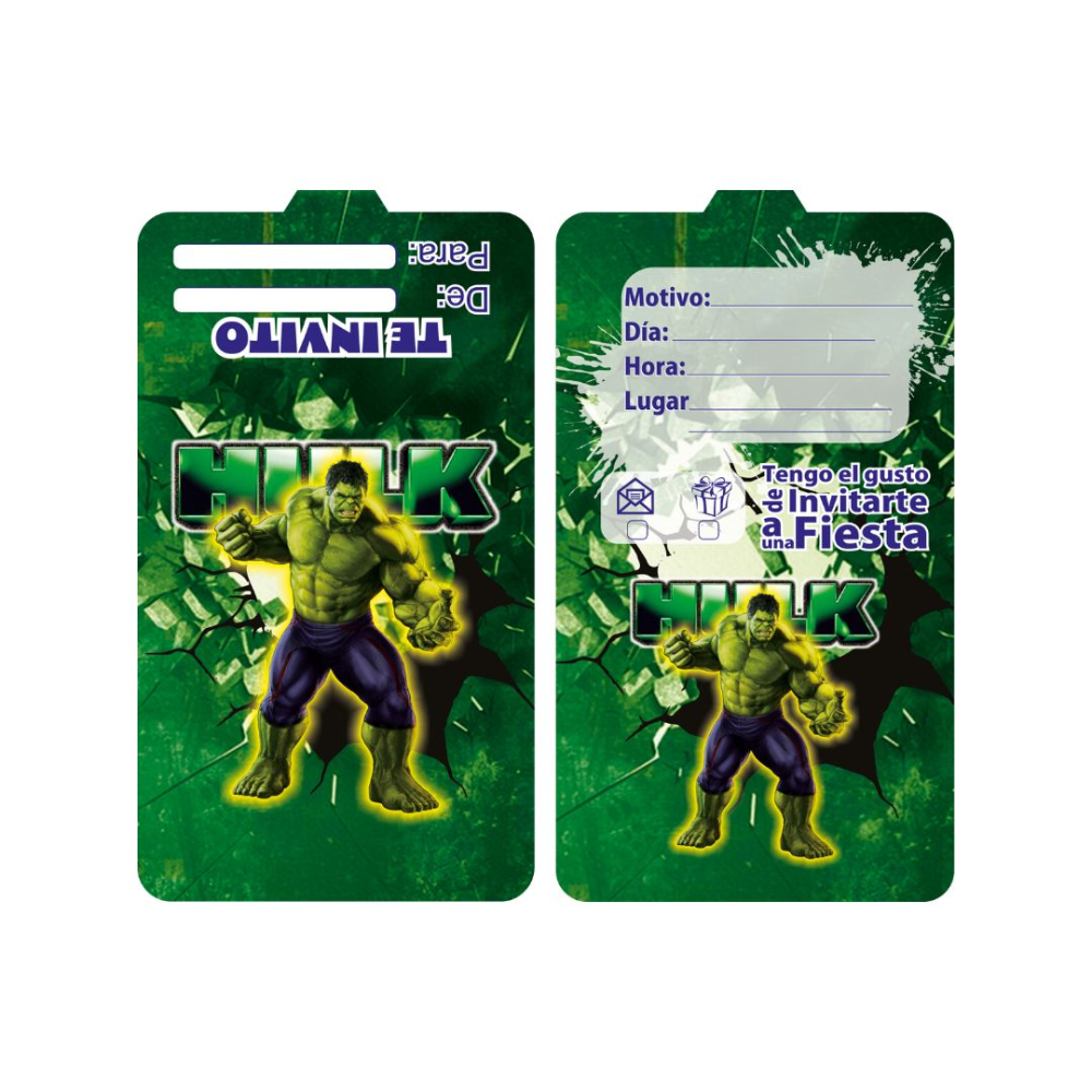 TARJETA TEMATICO X 12 HULK ESCUDO 