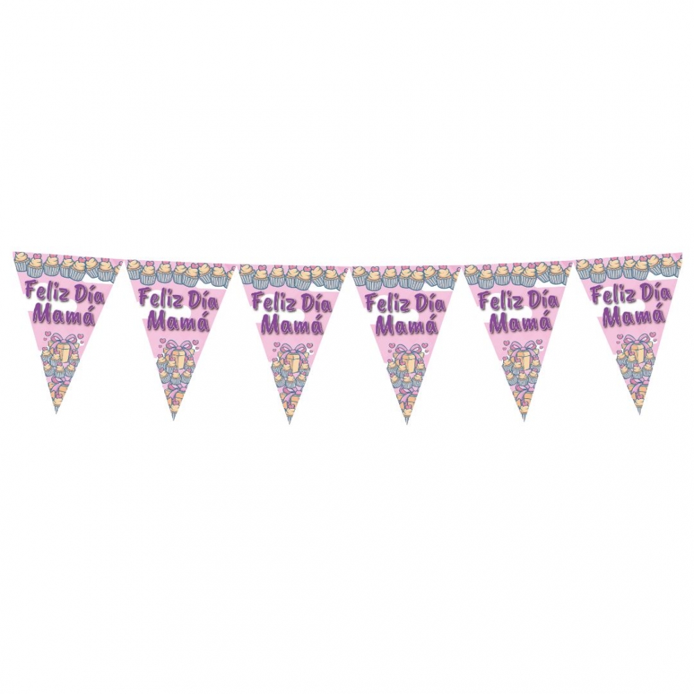 BANDERIN FELIZ DIA MAMA BCO-ROJO  BAN-16-3