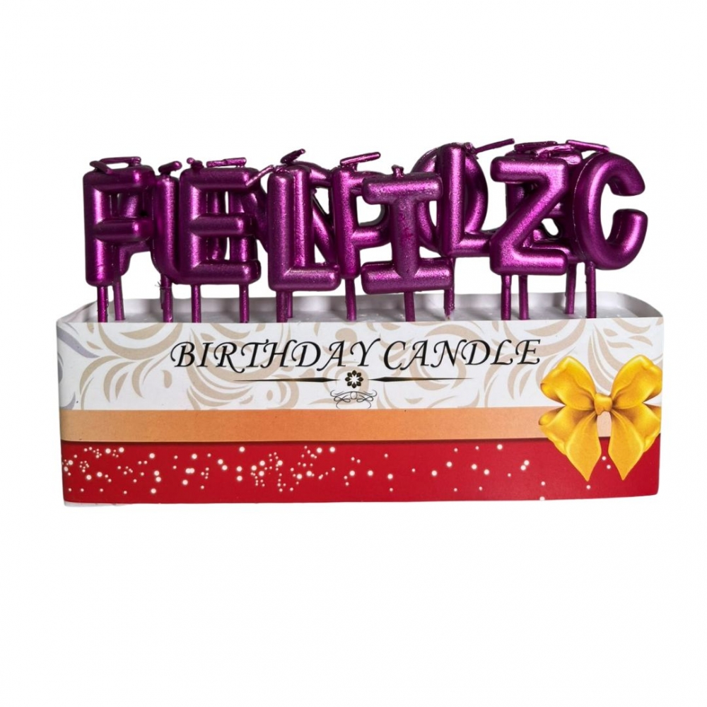 VELA LETRAS FELIZ CUMPLEAÑOS METALIZADA  FUCSIA