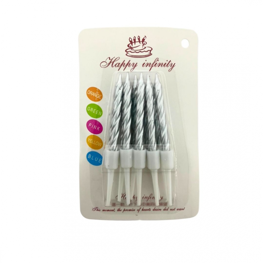 VELA PALITO CROMADA PEQUEÑA X 10  PLATEADO