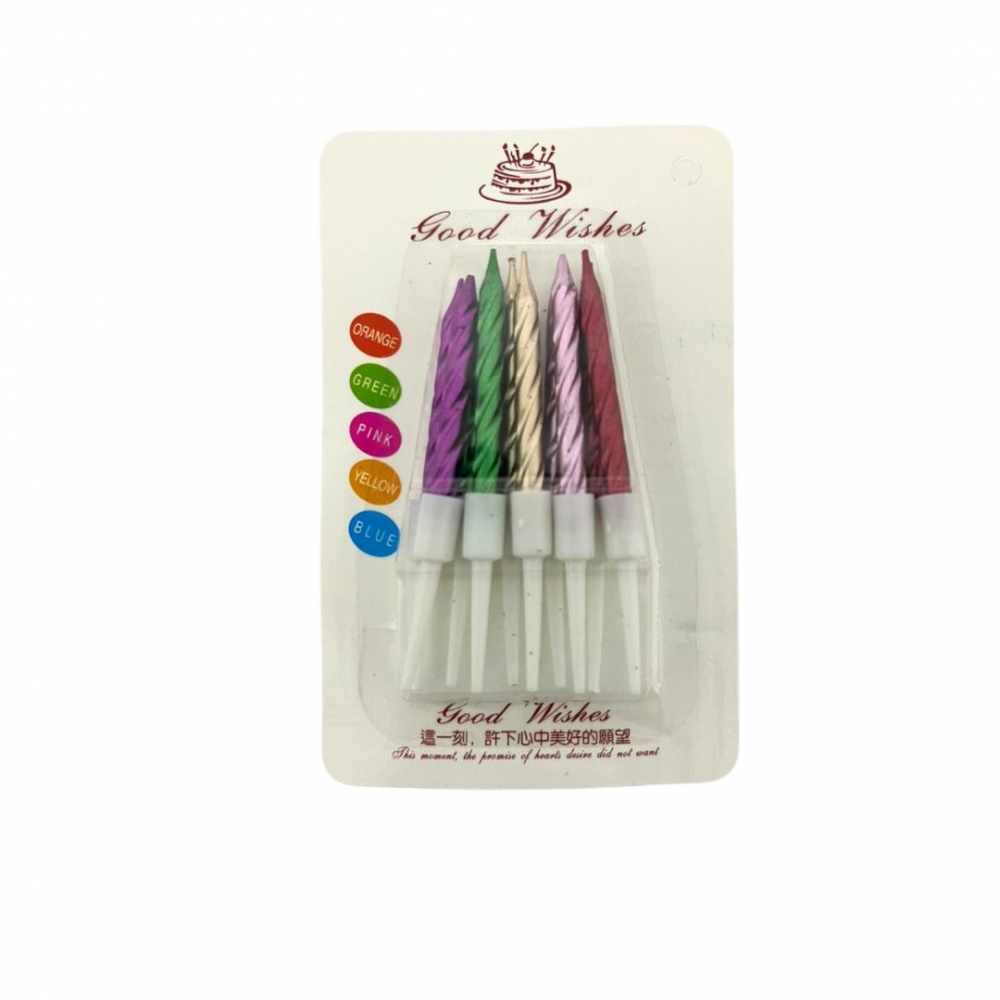 VELA PALITO CROMADA PEQUEÑA X 10  MULTICOLOR<br>