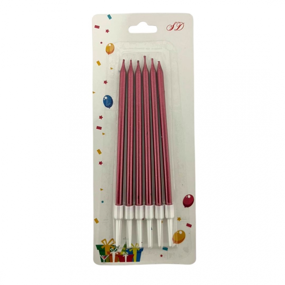 VELA PALITO METALIZADA X 6  ROJO