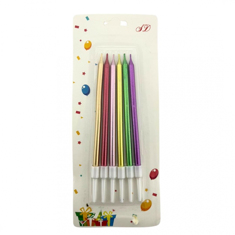 VELA PALITO METALIZADA X 6  MULTICOLOR