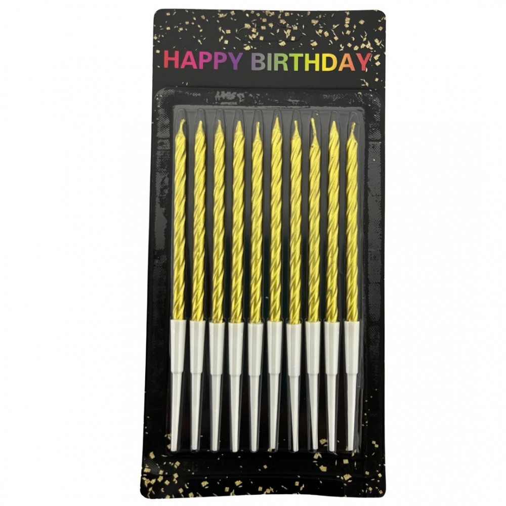 VELA PALITO ENTORCHADA METALIZADA X 10  DORADO