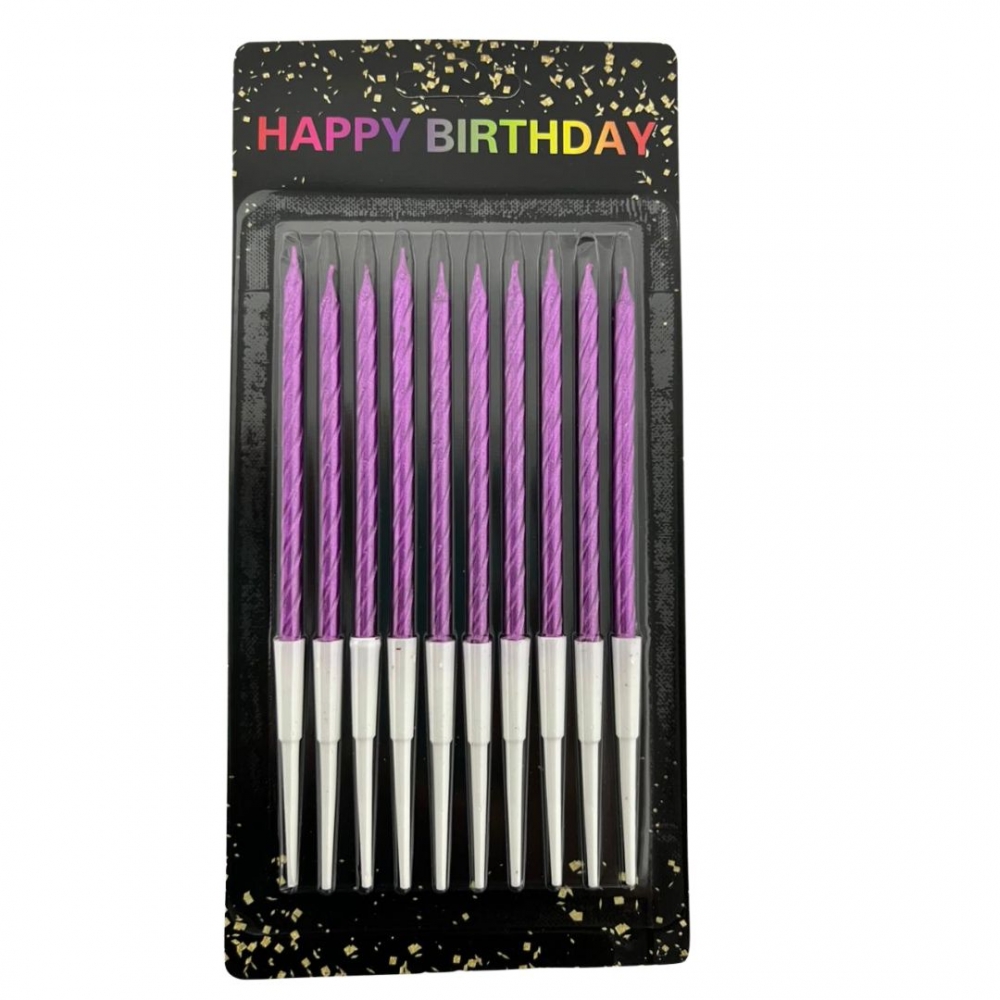 VELA PALITO ENTORCHADA METALIZADA X 10  FUCSIA