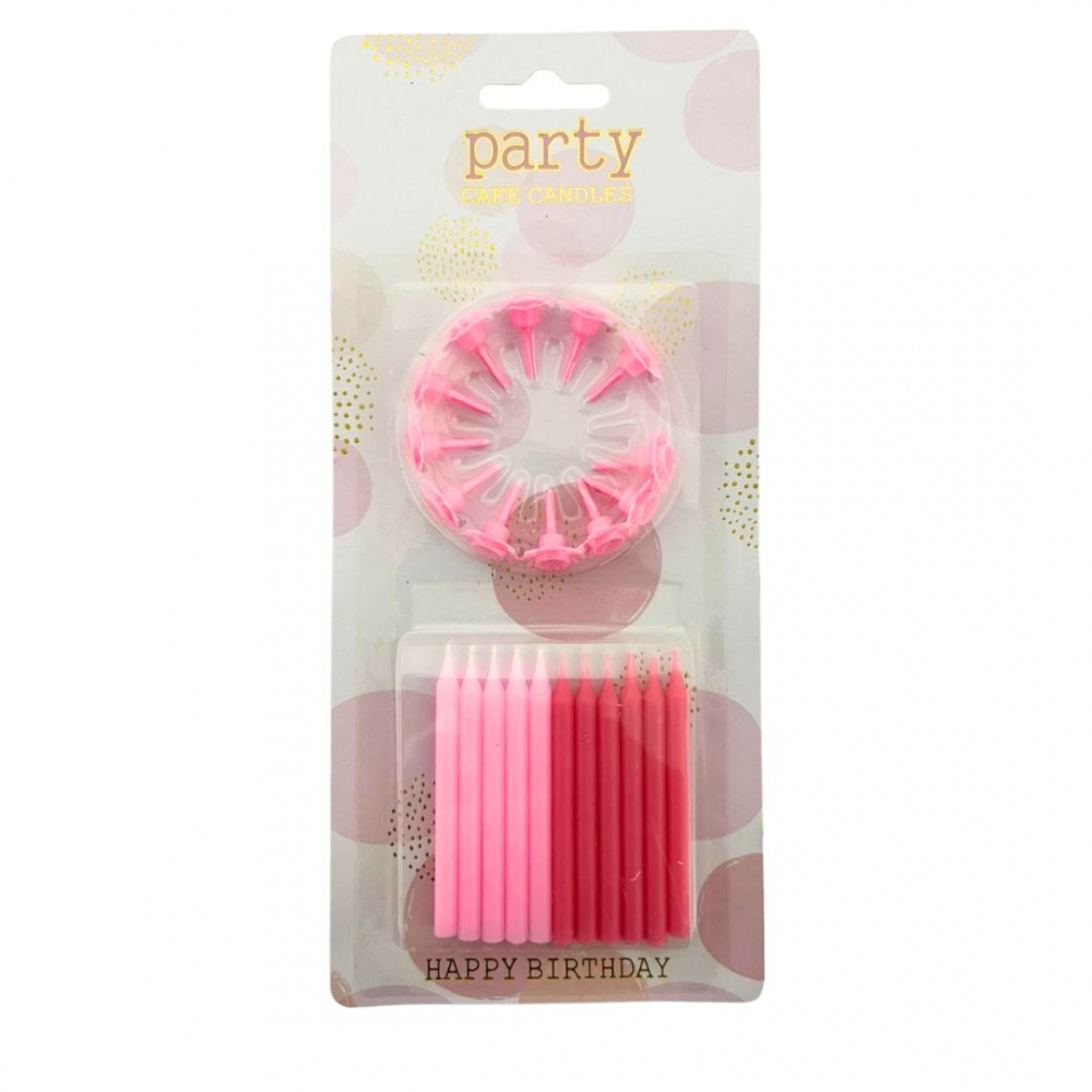 VELA PALITO + SOPORTE PASTEL X 12  ROSADO