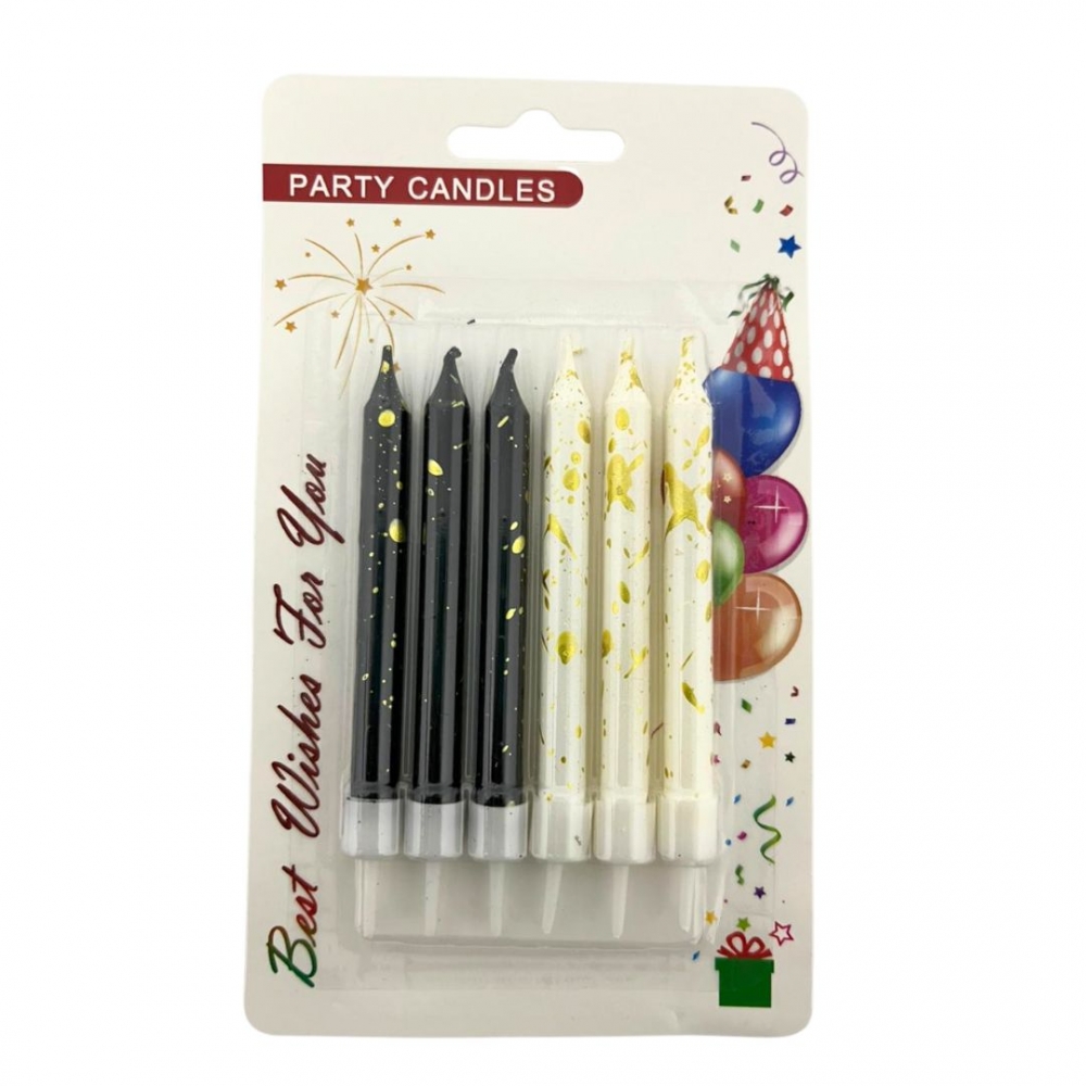 VELA PALITO CORTA CHISPIADA  BLANCO%20-%20NEGRO