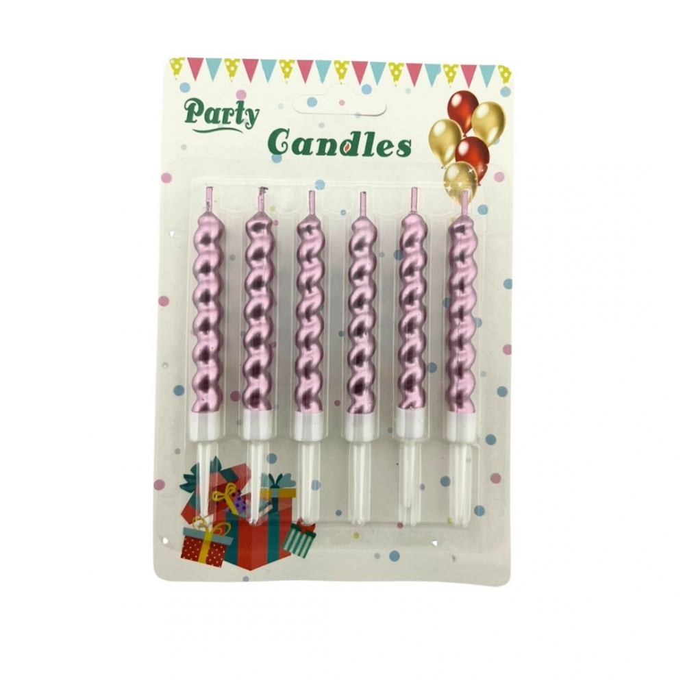 VELA ENTORCHADA CROMADA X 6  ROSADO