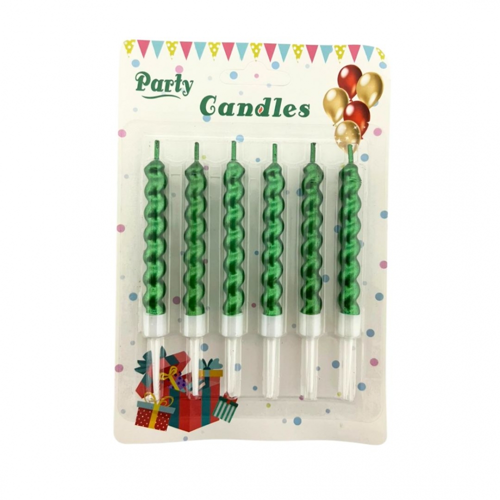VELA ENTORCHADA CROMADA X 6  VERDE