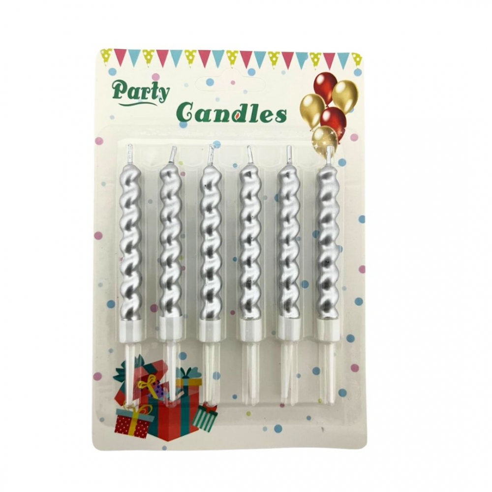 VELA ENTORCHADA CROMADA X 6  PLATEADO
